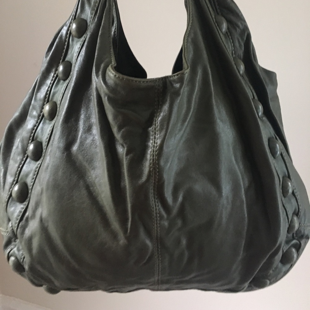 TARNISH Leather Hobo Bag in Moss Green