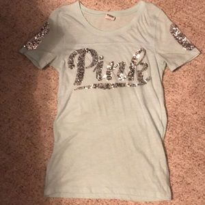 Aqua colored PINK sequined shirt