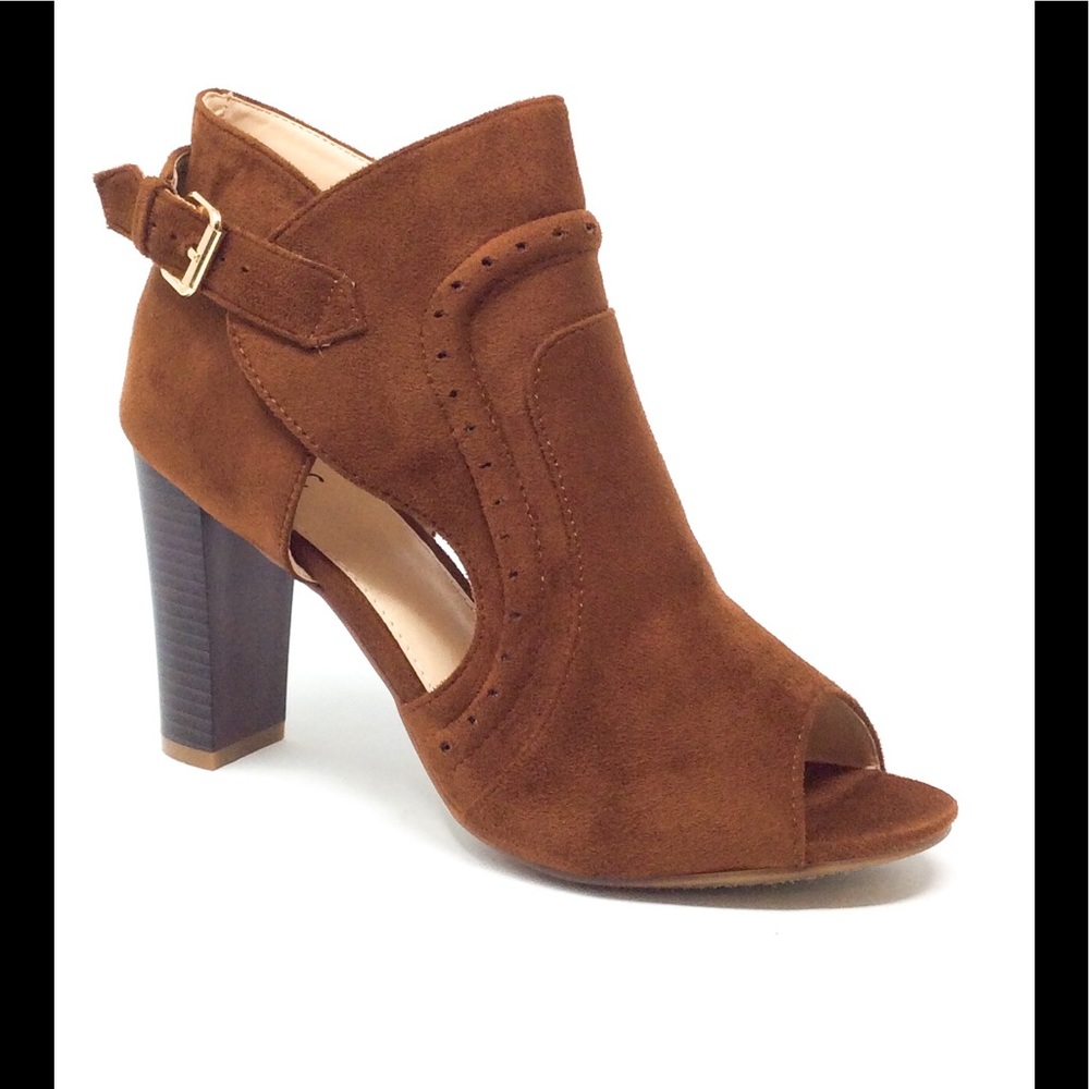 M & L Brown Faux Suede High Heel Ankle Bootie