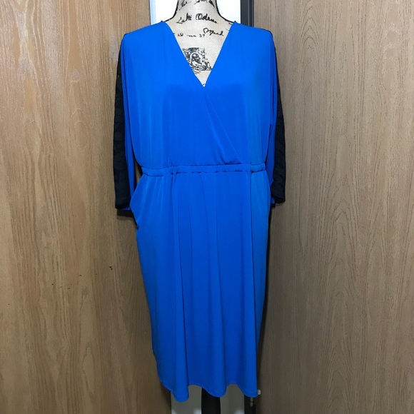 Torrid Faux Wrap Surplice Dress Lace Back Pockets - Picture 2 of 8