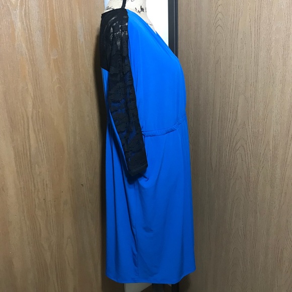 Torrid Faux Wrap Surplice Dress Lace Back Pockets - Picture 3 of 8