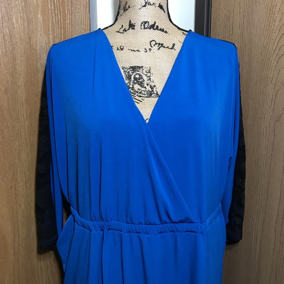 Torrid Faux Wrap Surplice Dress Lace Back Pockets - Picture 5 of 8