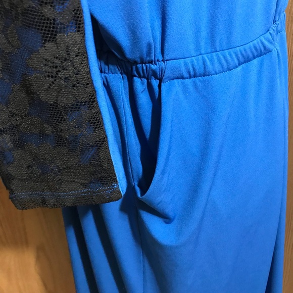 Torrid Faux Wrap Surplice Dress Lace Back Pockets - Picture 7 of 8