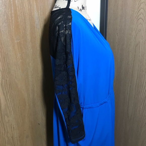 Torrid Faux Wrap Surplice Dress Lace Back Pockets - Picture 6 of 8