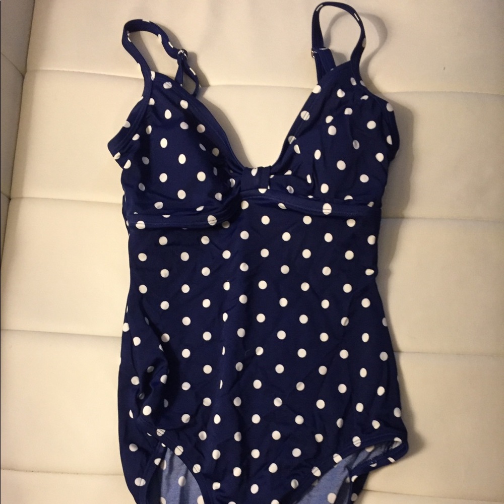Vintage Style Polka Dot Navy One-Piece Swimsuit