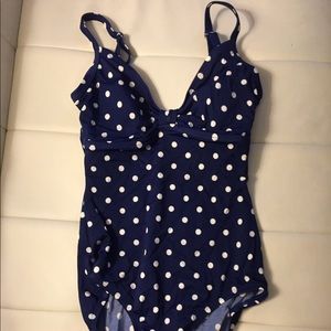 Vintage Style Polka Dot Navy One-Piece Swimsuit