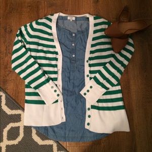 Green and White Striped Cardigan