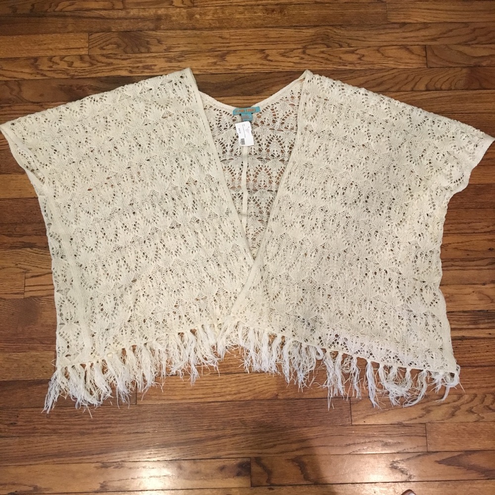 Ivory Crochet Kimono with Fringe