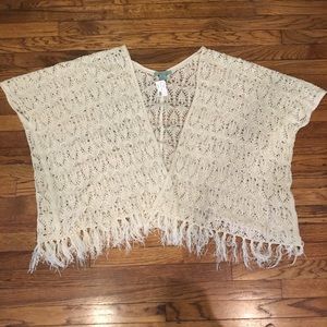 Ivory Crochet Kimono with Fringe