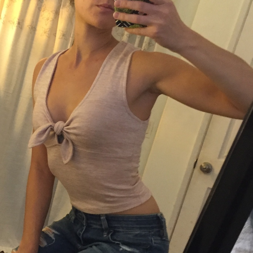 American Eagle Light Pink Cropped Top with Eyelet
