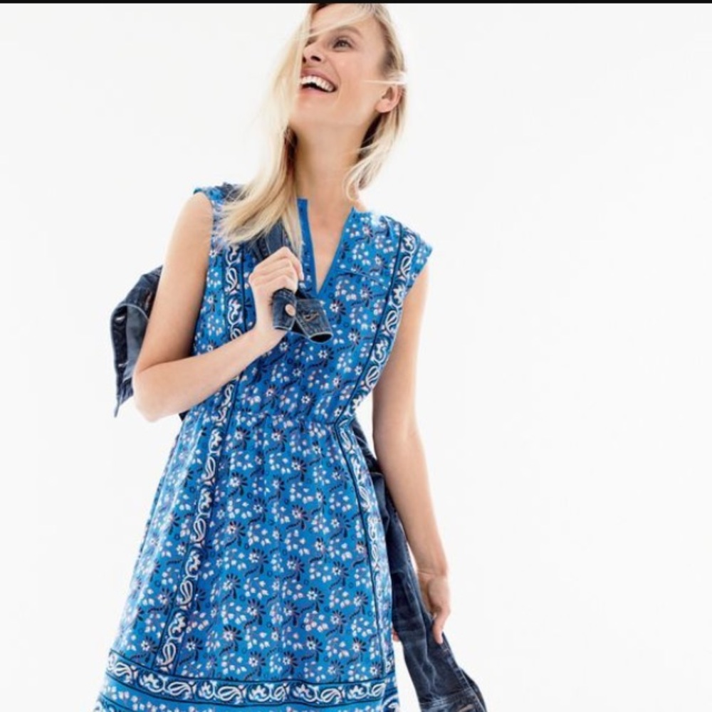 Silk blue floral pattern J Crew summer dress.