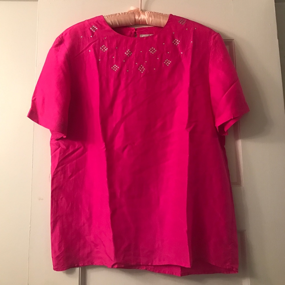 Vintage hot pink silk top