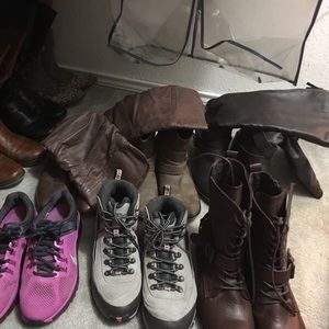 Tall boots, booties, Nike shocks, hiking boots