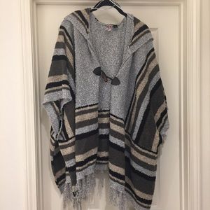 Cozy Hooded Poncho with Fringe