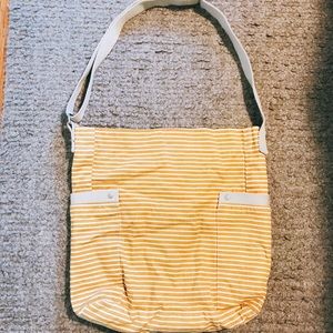 Yellow and white striped tote bag