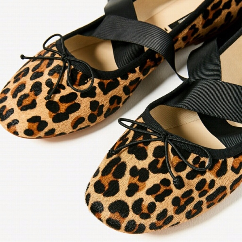 Zara Lace-up Leather Ballet flats leopard animal 6 - Picture 3 of 5