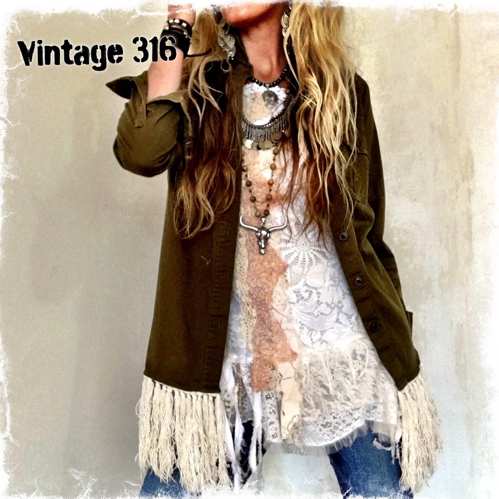 SOLD ♥️ Altered Military Shirt with Fringe