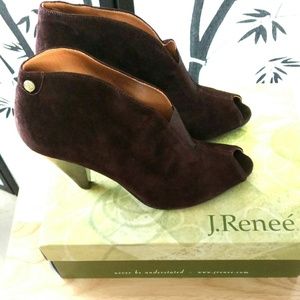 J Renee' Brown Suede Peep Toe Booties