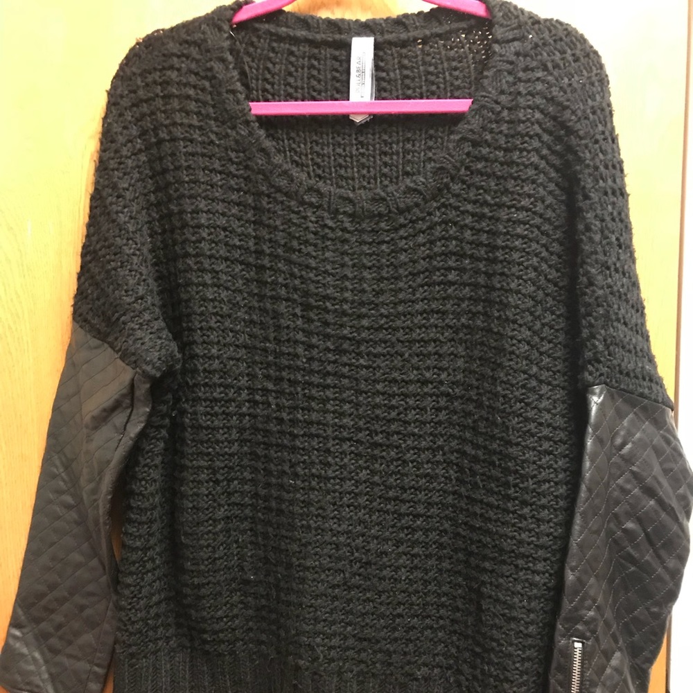 Knitted Sweater with Leather sleeves