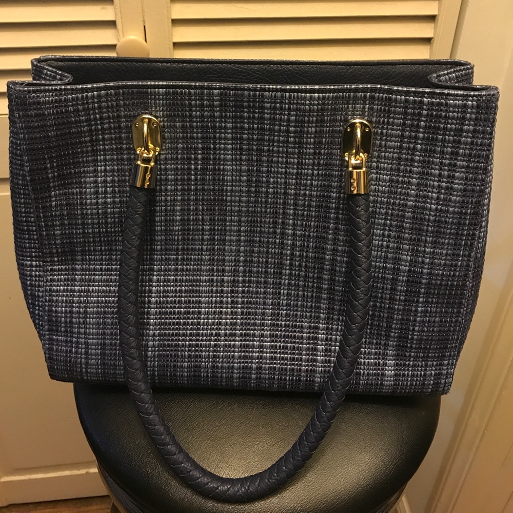 Cole Haan Blue Benson Straw Tote
