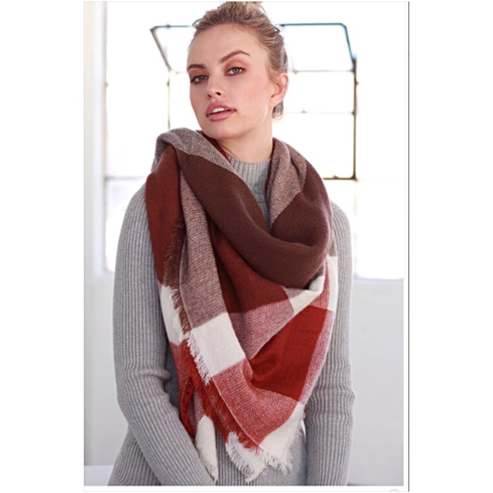 💥HOTSALE💥Marsala Plaid Colorblock Blanket Sold - Picture 5 of 8