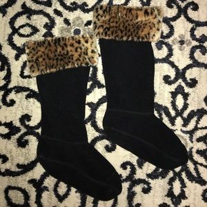 Hunter Tall Boot Socks Black with Leopard Fur Trim