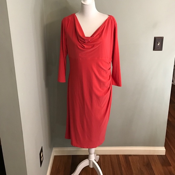 Anne Klein Dresses & Skirts - Anne Klein cowlneck long sleeve coral dress