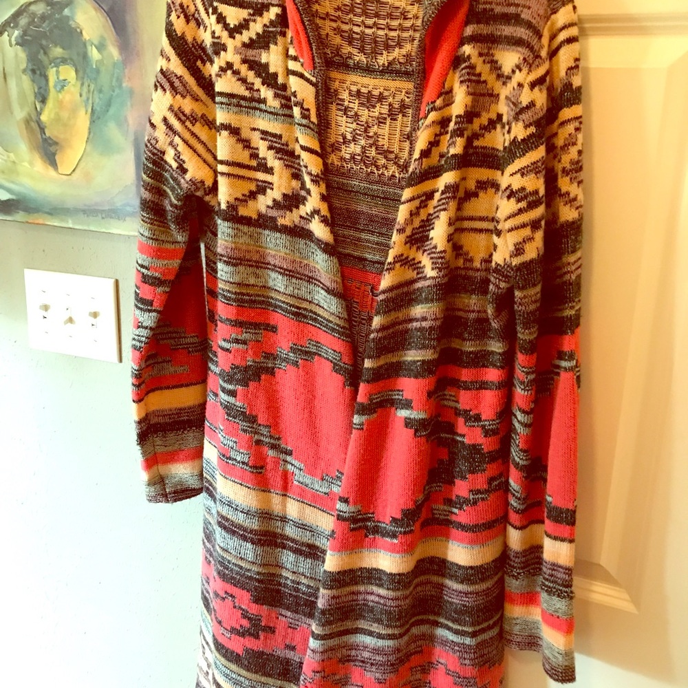 Aztec print Hooded Cardigan