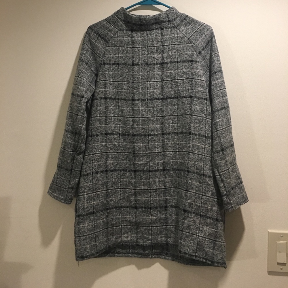 Collared Grey Plaid Long Sleeved Dress