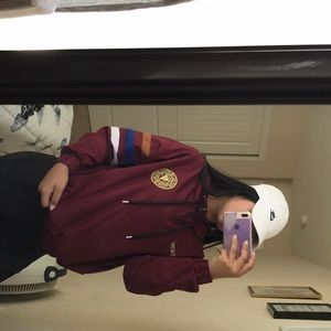 Maroon windbreaker with hoodie