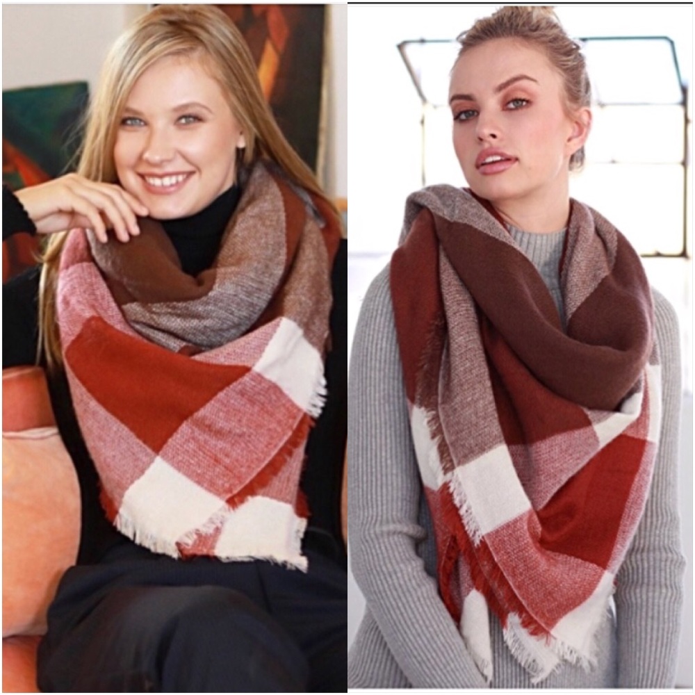 💥HOTSALE💥Marsala Plaid Colorblock Blanket Sold - Picture 2 of 8
