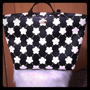 Kate Spade Cream Black Festive Floral Tote Bag