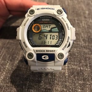White and blue G shock watch