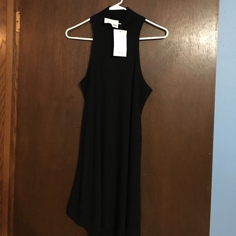 Black mock neck mini ribbed dress