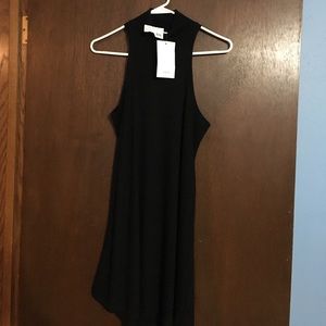 Black mock neck mini ribbed dress