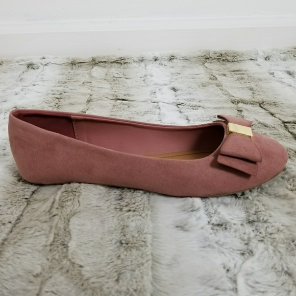 Shoes - Suede Flats. Suede Bow detailed Flats