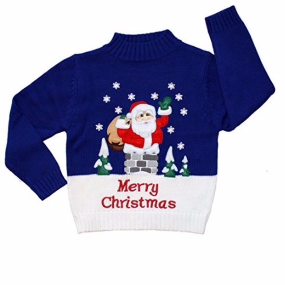 Children's Rooftop Santa Christmas Sweater in Blue. “1” - Picture 1 of 3