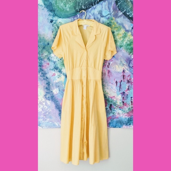 VTG 80s Yellow Pocket Dress - Picture 3 of 6