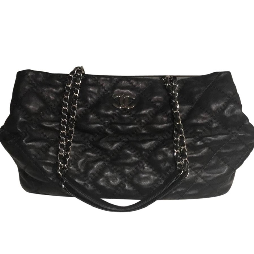 Chanel silver accents black tote bag
