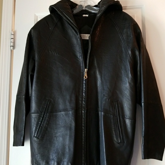 ANDREW MARC LEATHER HOODIE JACKET - Picture 1 of 6