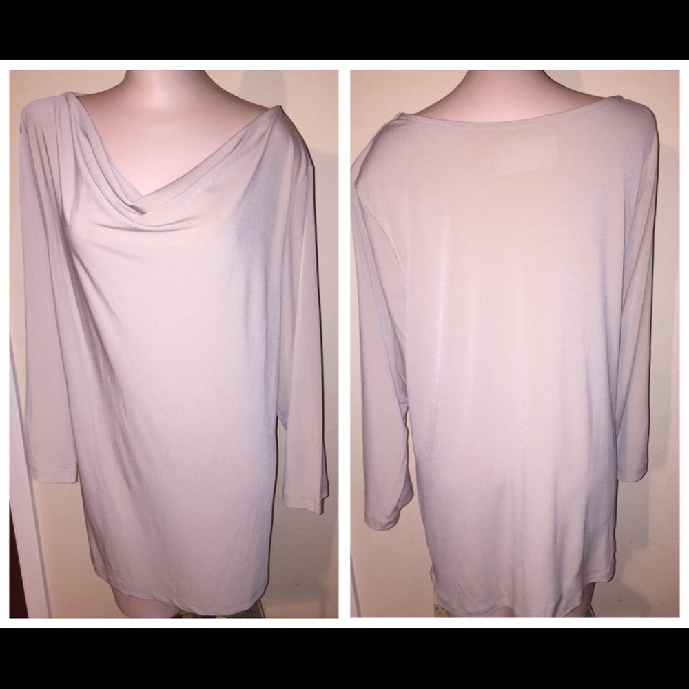 Susan Graver polyester blouse in soft taupe, Sz XL