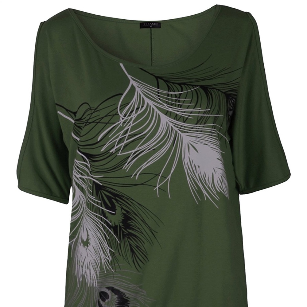 Cold shoulder feather top