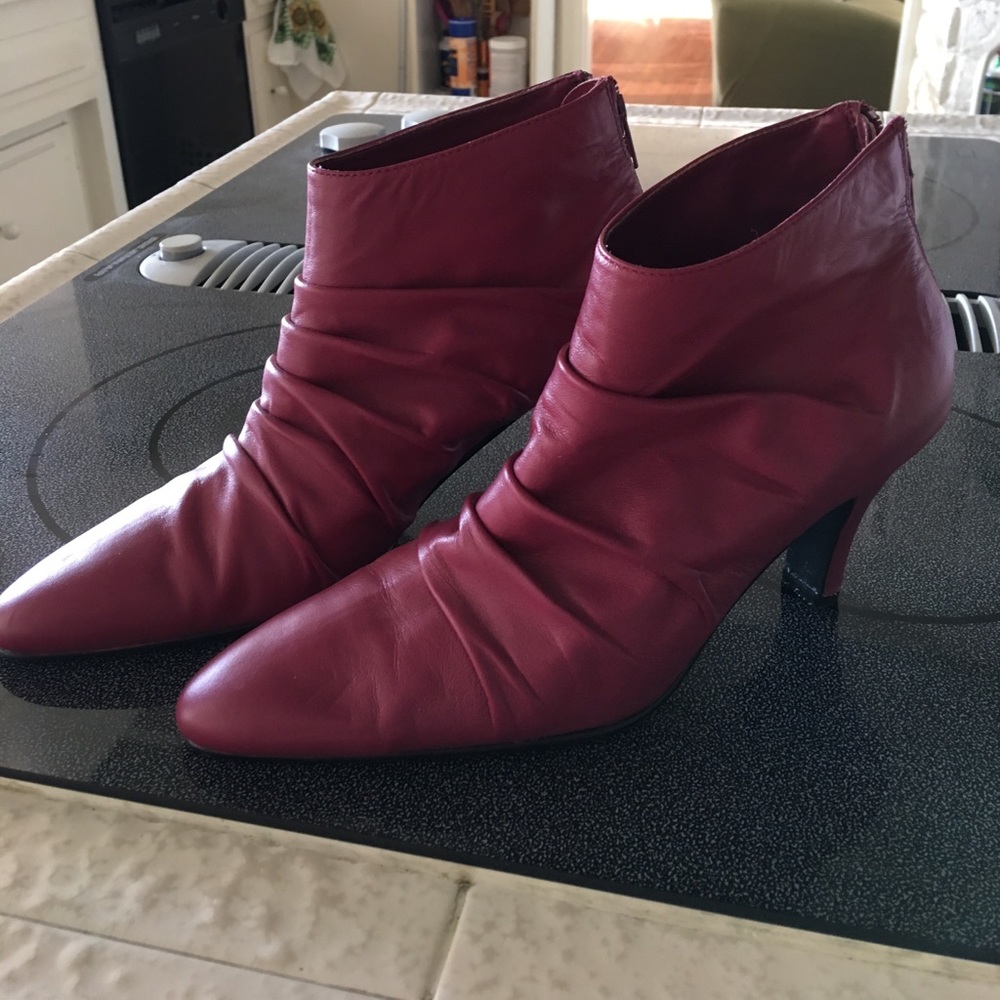 Leather booties/cranberry color. New