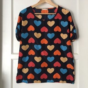 👀 Multicolored Heart and Navy Boxy Top