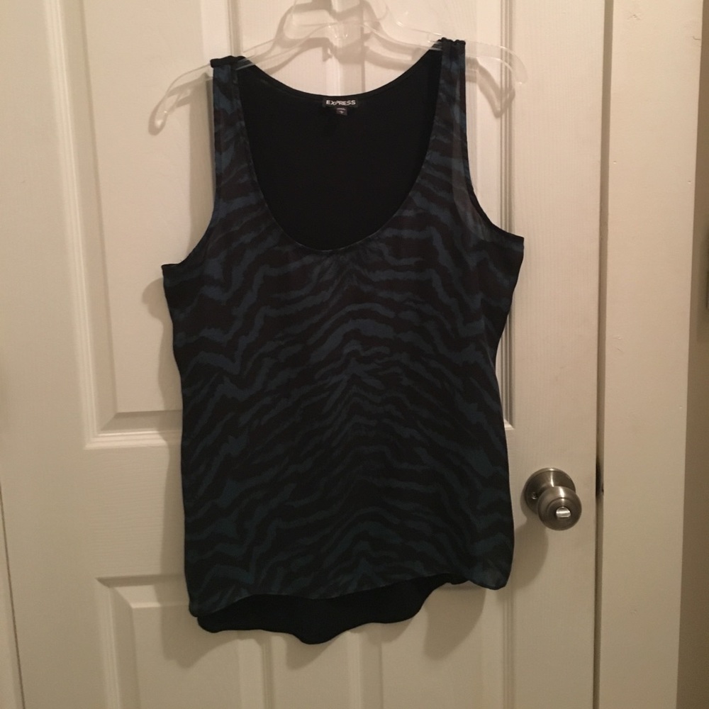 Express Dark Green and Black Zebra Strip Tank EUC - Picture 1 of 2