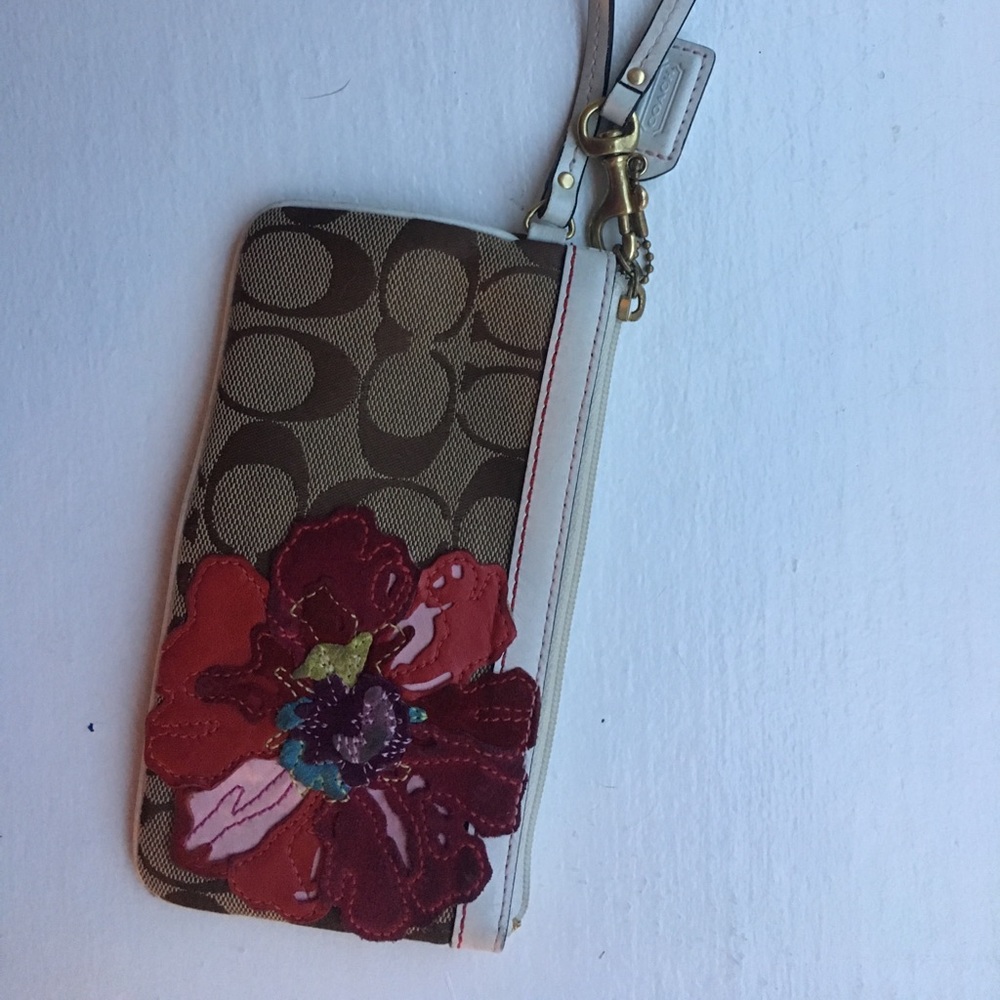 Coach Wristlet with Suede Flower Detail
