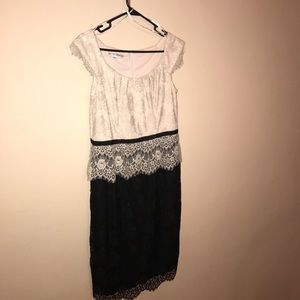 Maggie London brand khaki and black lace dress