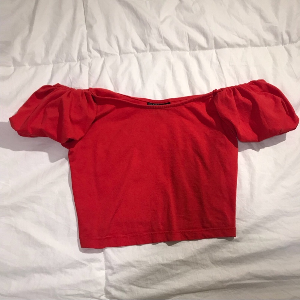 red Topshop off the shoulder crop top