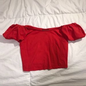 red Topshop off the shoulder crop top