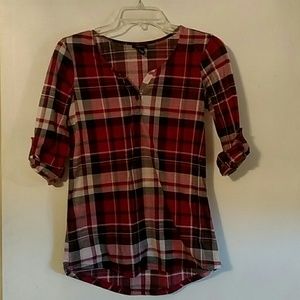 Red and Black, Plaid, 3/4 Sleeve Top